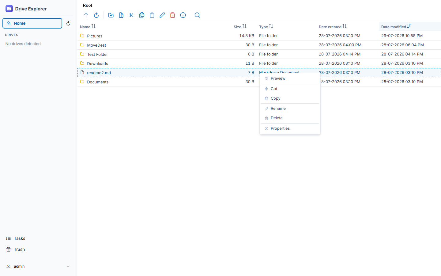 Context menu with file operations