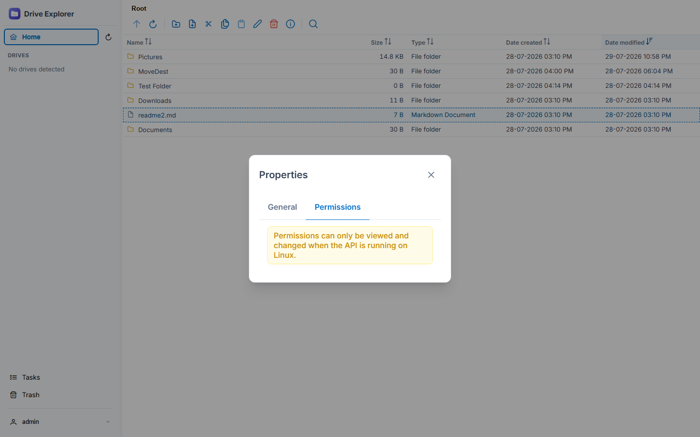 Properties dialog Permissions tab